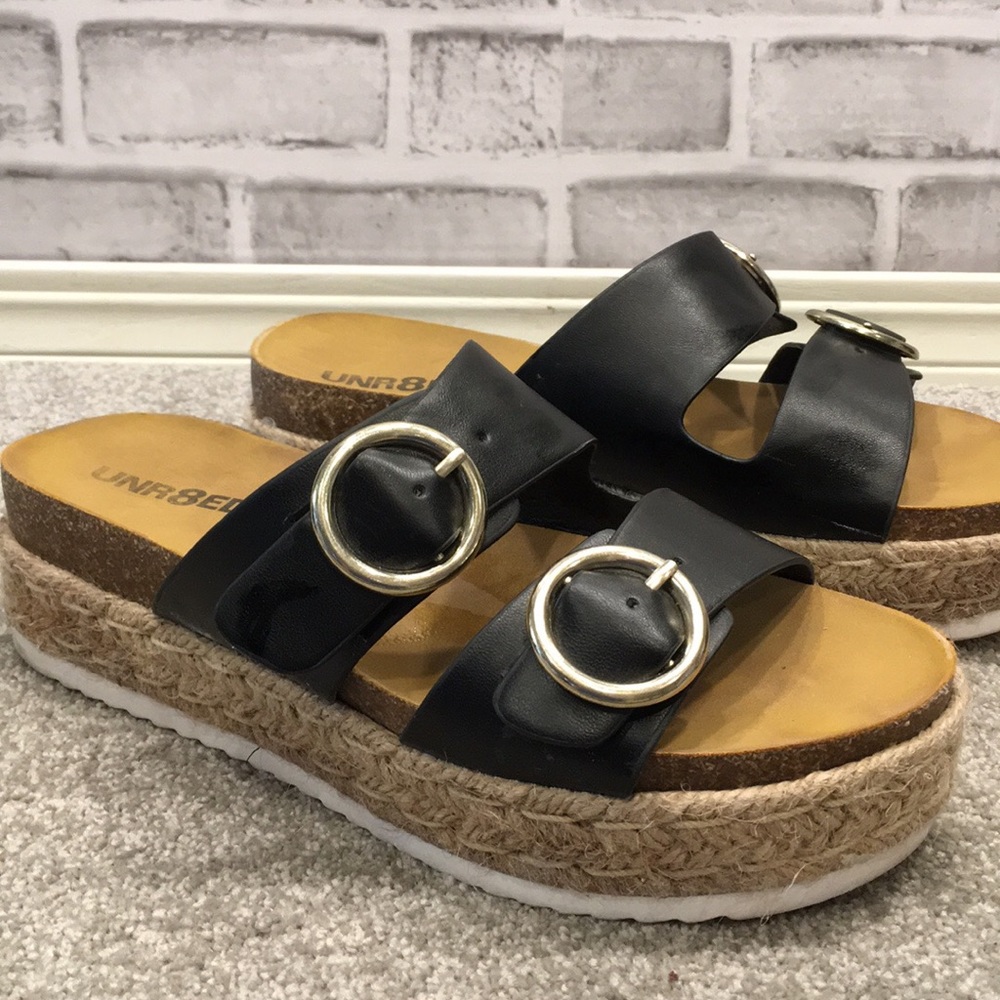 The Villa Espadrille size 9 Black Unr8ted slip on slide platform sandals